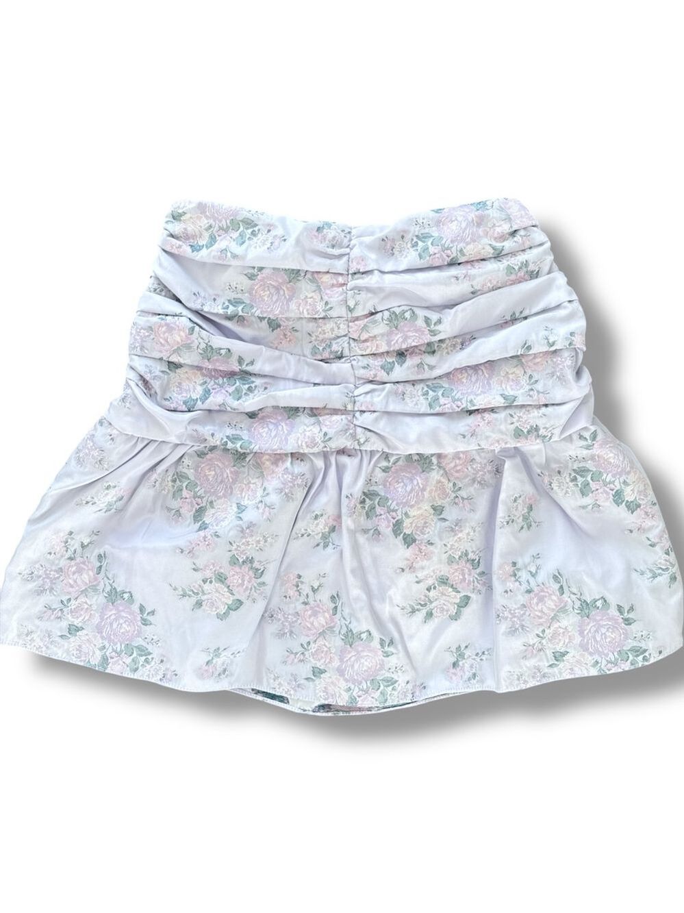 Selkie XS Lavender Pink Floral Ruched Mini Skirt - Picture 3 of 4